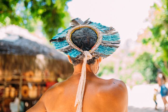 Indian from the Pataxó tribe, with feather headdress.